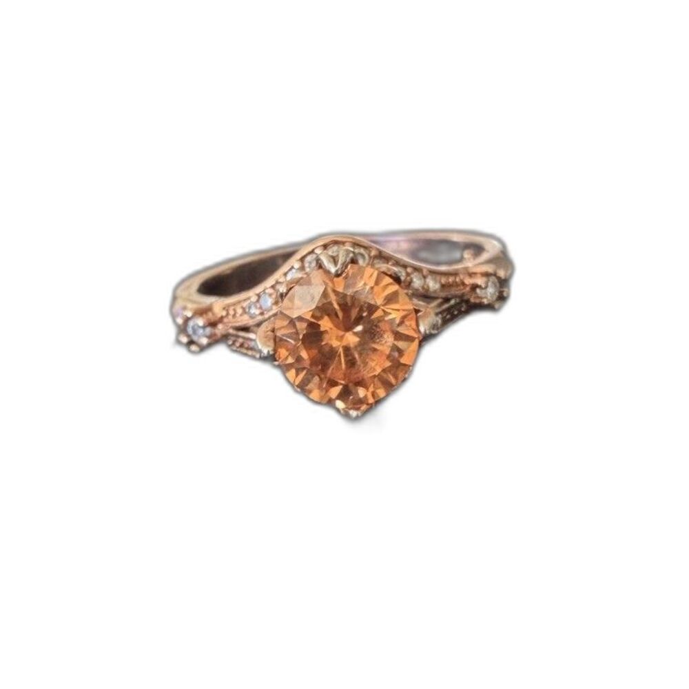 Women’s Rose gold 925 Sterling Silver Ring Orange Citrine Gemstone Halo Size 10
